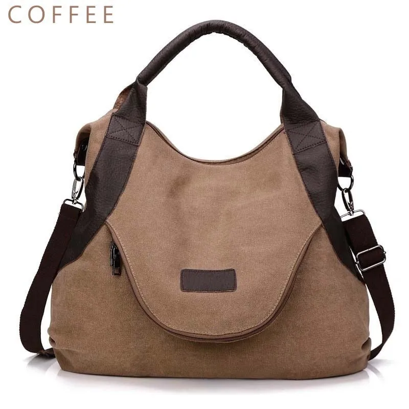 2018 Kvky Brand Large Pocket Casual Tote Women's Handbag Shoulder Handbags Canvas Leather Capacity Bags For Women