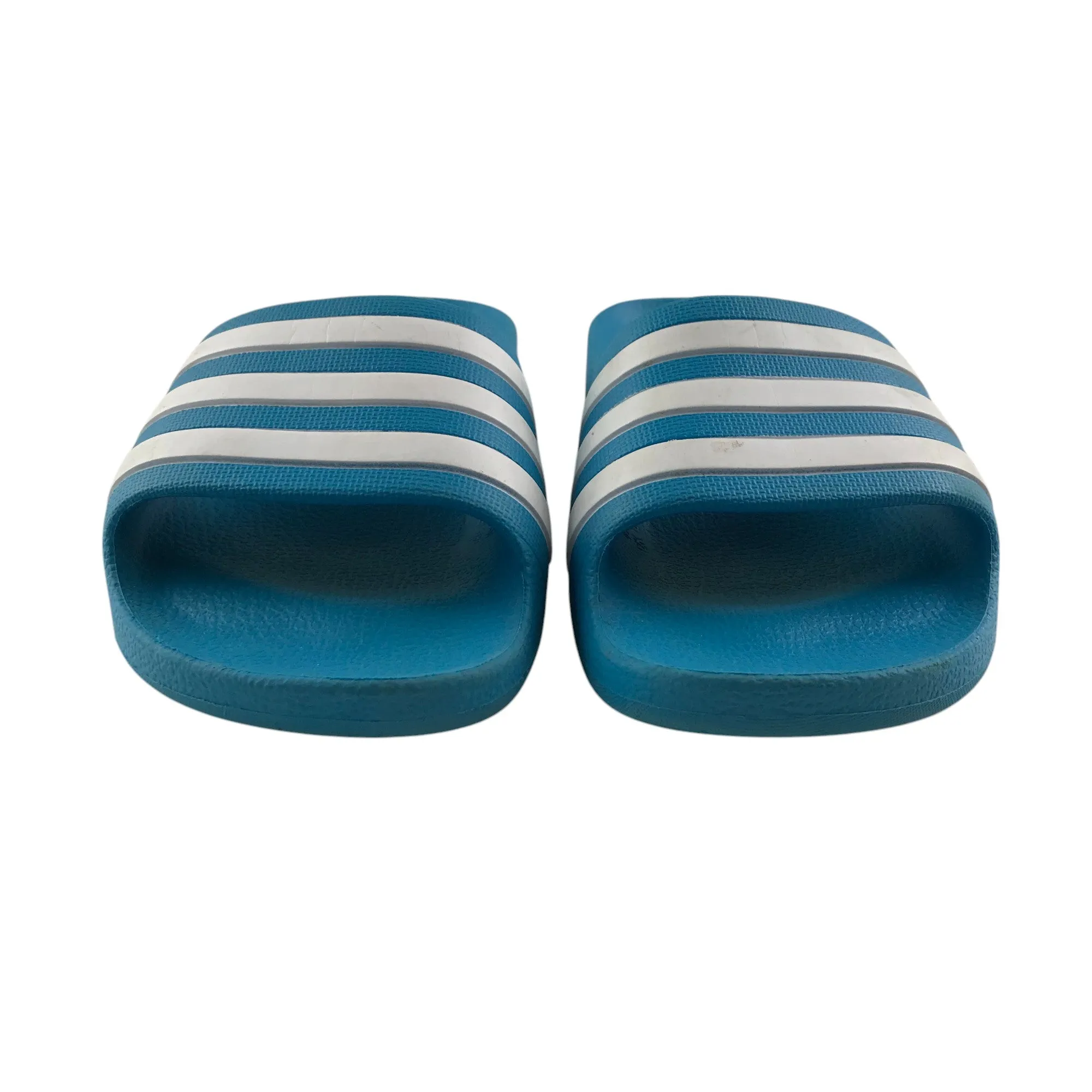 Adidas sandals shoe size 12 junior blue with white 3 strips slip-on