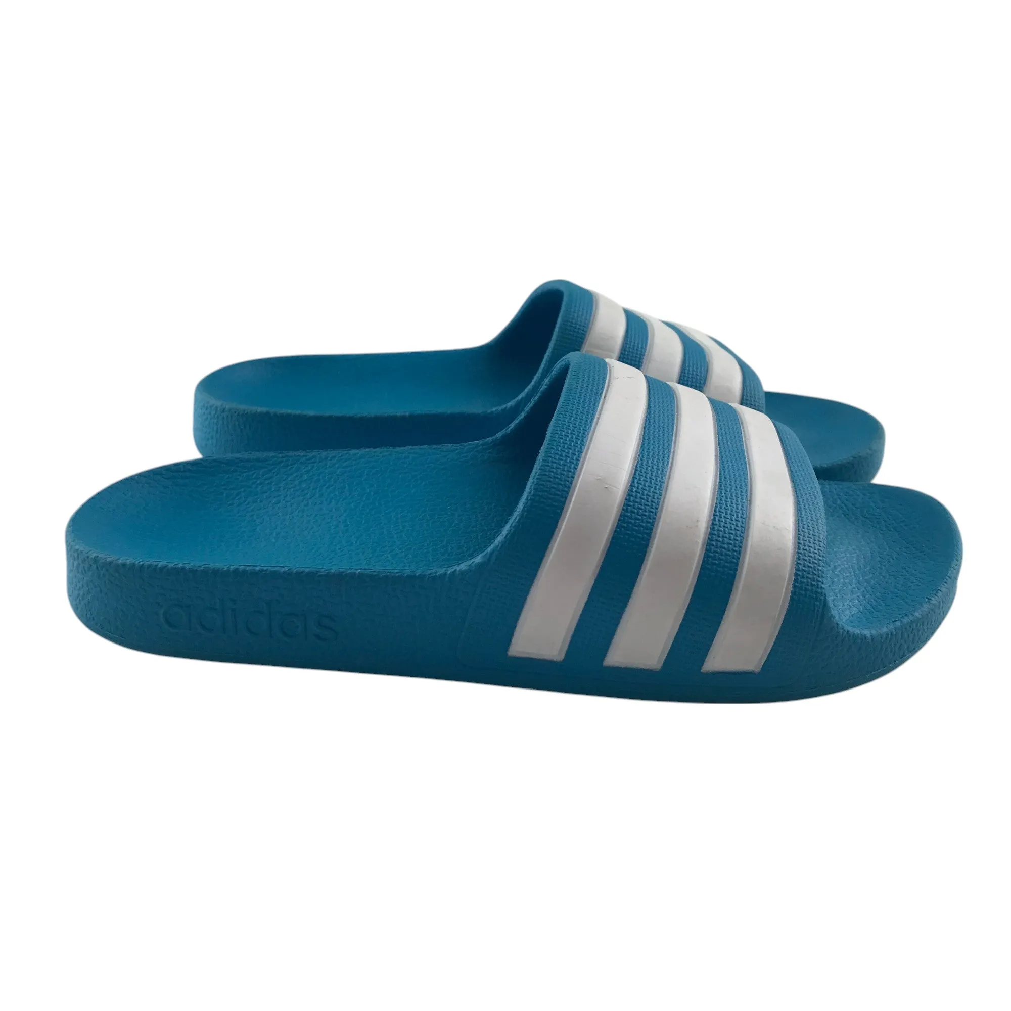 Adidas sandals shoe size 12 junior blue with white 3 strips slip-on