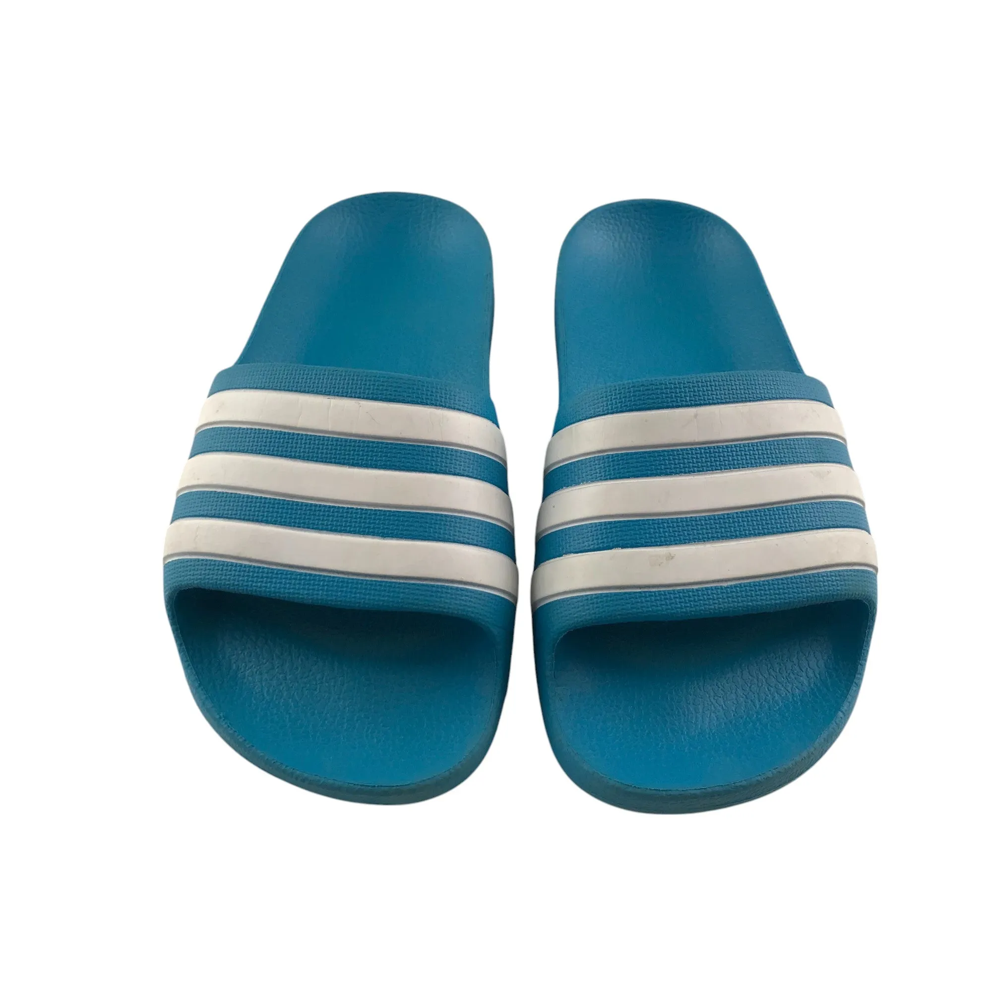 Adidas sandals shoe size 12 junior blue with white 3 strips slip-on