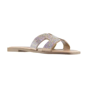 Agate - Embellished Slip-On Flat Sandals, Open Square Toe & Lightweight Design, Stylish Summer Footwear, Perfect for Casual or Beach Outings