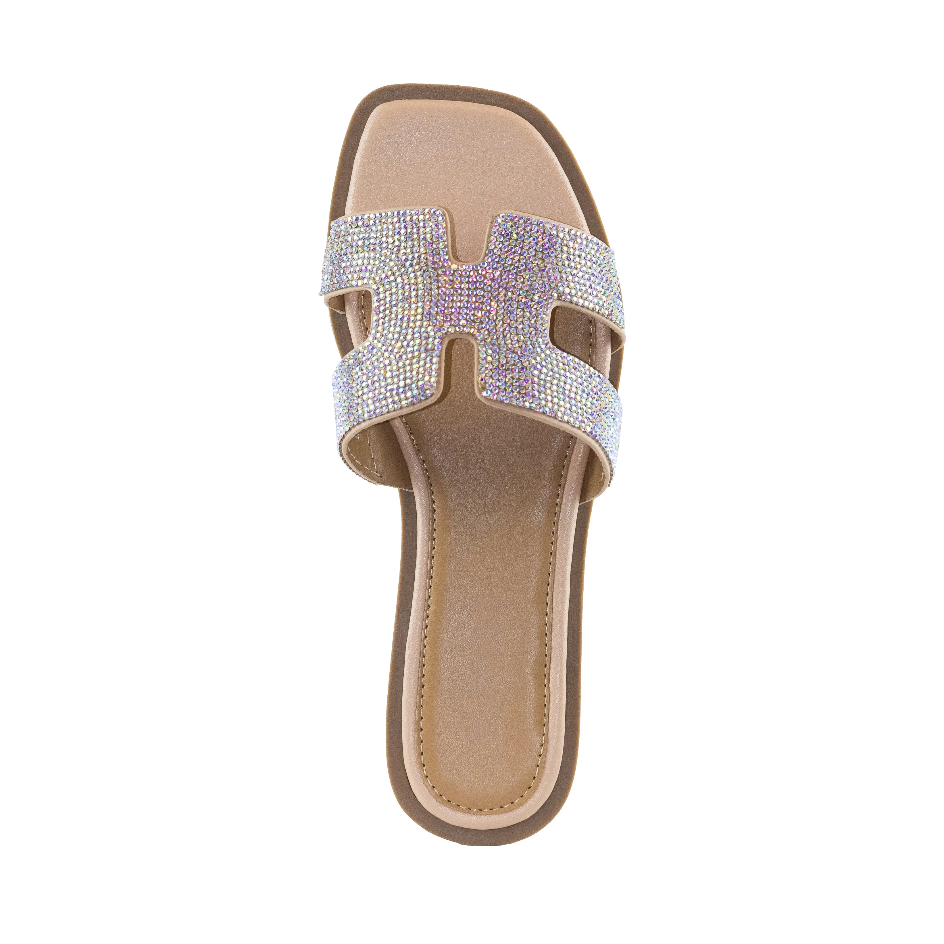 Agate - Embellished Slip-On Flat Sandals, Open Square Toe & Lightweight Design, Stylish Summer Footwear, Perfect for Casual or Beach Outings