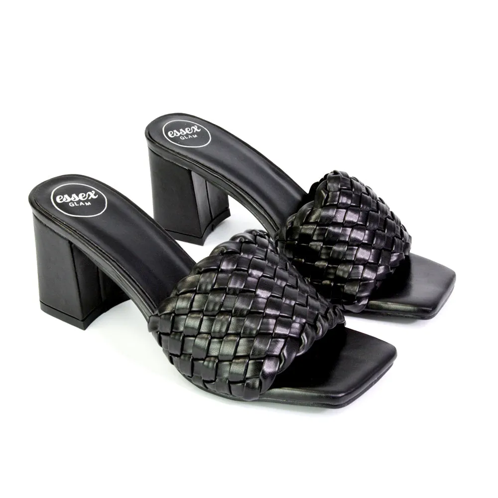 Aries Slip On Low Block Heel Sandals Square Toe Woven Mules In Green