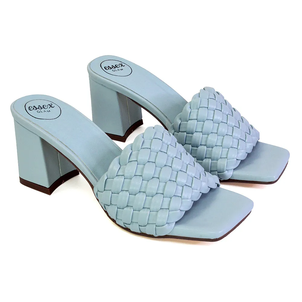 Aries Slip On Low Block Heel Sandals Square Toe Woven Mules In Green