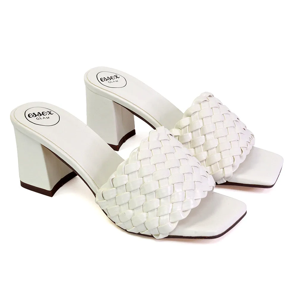 Aries Slip On Low Block Heel Sandals Square Toe Woven Mules In Green