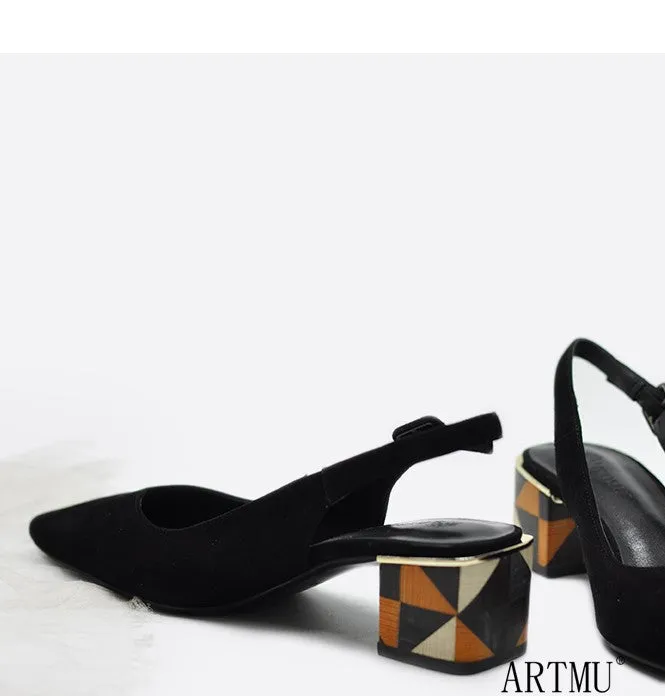 ARTMU SLING BACK EMBELLISHED DETAIL BLOCK HEELED SHOES