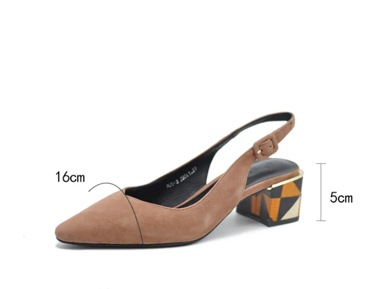 ARTMU SLING BACK EMBELLISHED DETAIL BLOCK HEELED SHOES