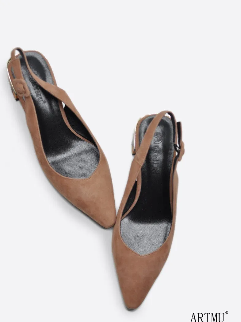 ARTMU SLING BACK EMBELLISHED DETAIL BLOCK HEELED SHOES