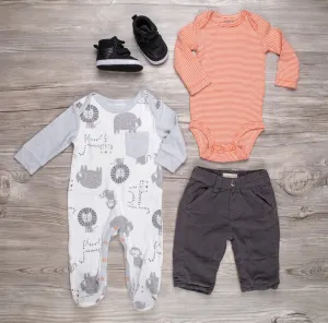 BABY BOY SIZE 3/6 MONTHS - KRICKETS / CARTERS & RENE RAFE, 4 Piece Mix N Match Fall Outfit EUC B18