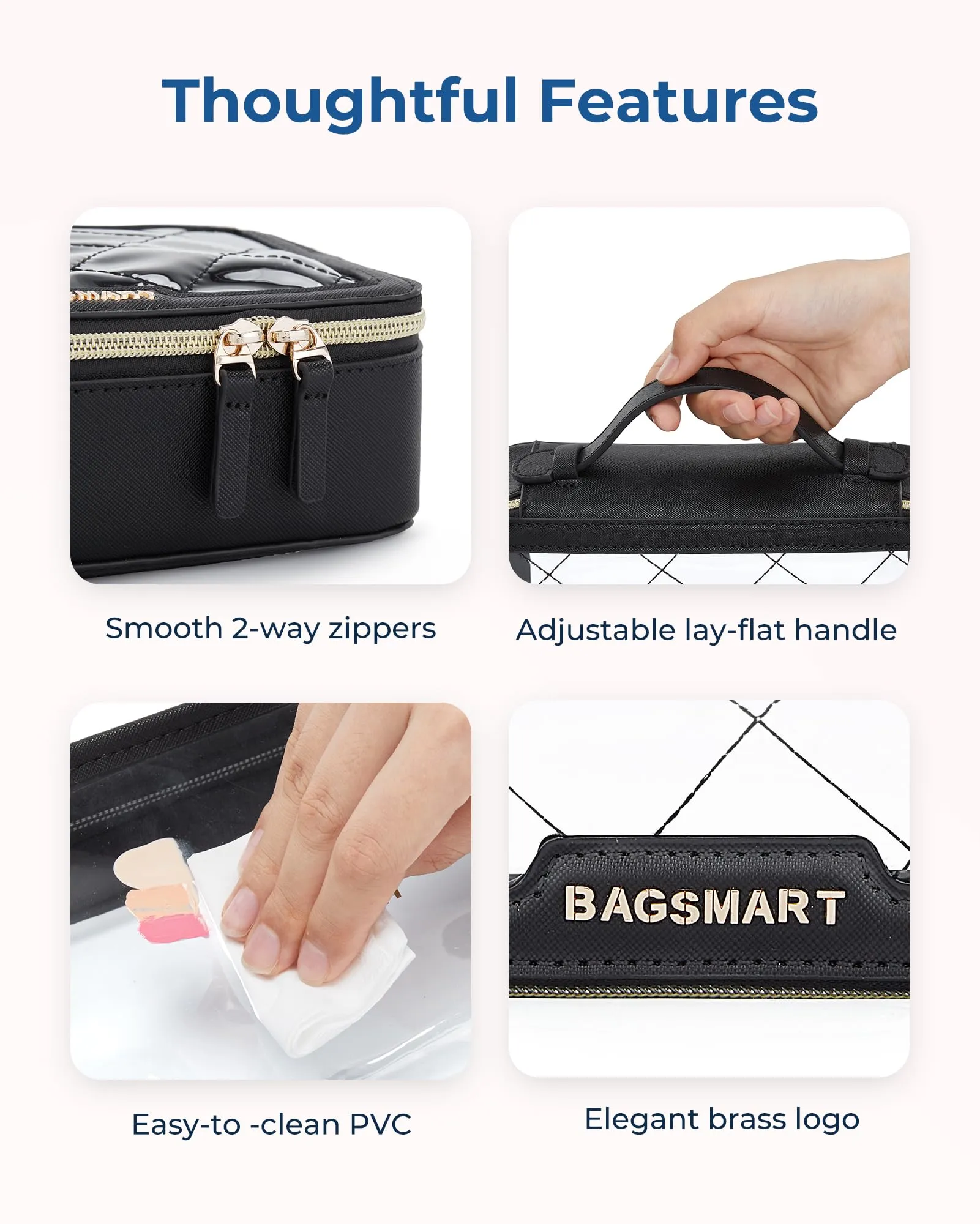 BAGSMART TSA Approved Toiletry Bag, Clear Makeup Bag Travel Toiletry Bag, 2-Piece Set Quart Size Waterproof PVC Leather Cosmetic Bags, Make Up Organizers Gift for Women Car Accessories Brushes, Pink