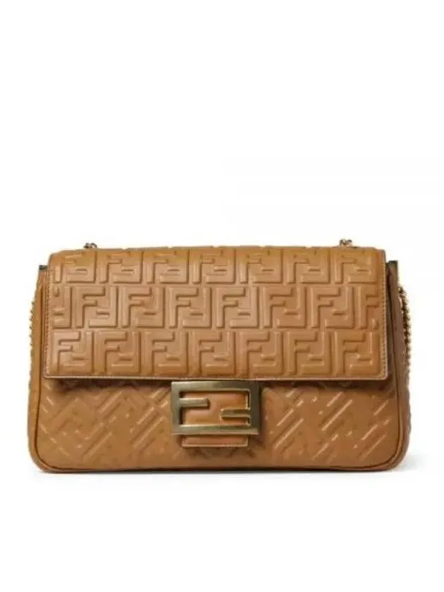Baguette Chain Large Nappa Leather Shoulder Bag Brown