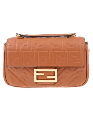 Baguette Medium Nappa Leather Chain Shoulder Bag Brown