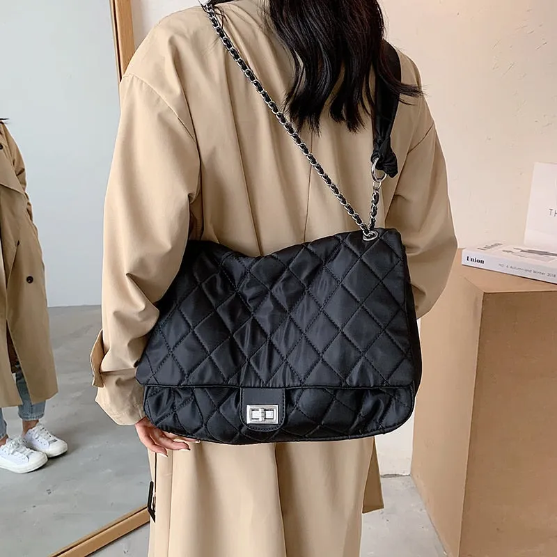 Black Quilted  Retro Large-Capacity Bag Women's Bag 2021 New Style Fashion All-Match Simple Shoulder Bag Tote Bag