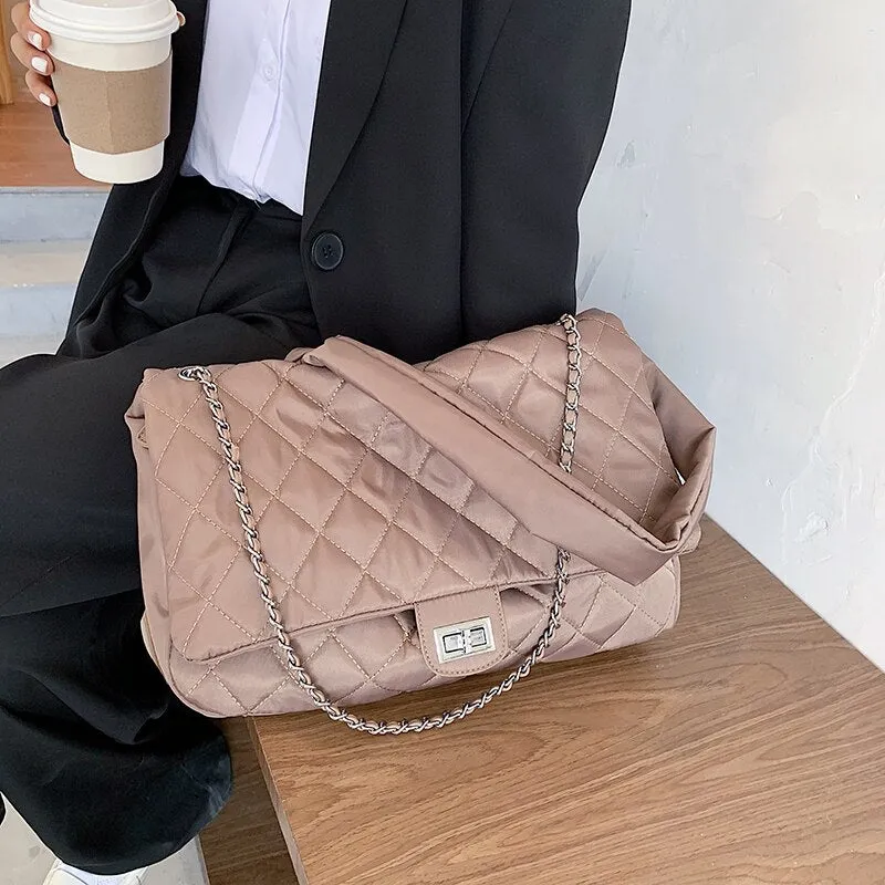 Black Quilted  Retro Large-Capacity Bag Women's Bag 2021 New Style Fashion All-Match Simple Shoulder Bag Tote Bag