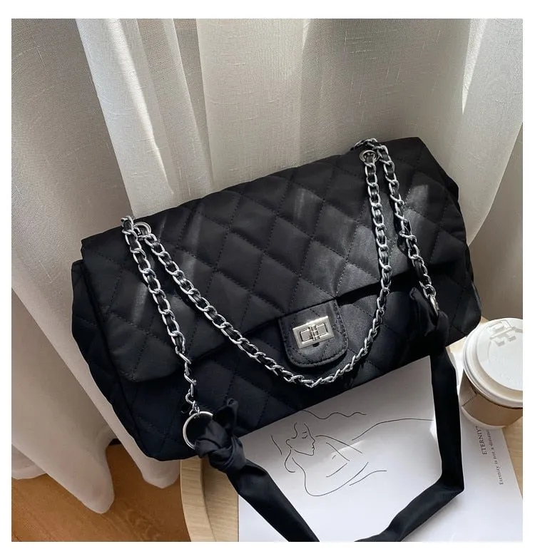 Black Quilted  Retro Large-Capacity Bag Women's Bag 2021 New Style Fashion All-Match Simple Shoulder Bag Tote Bag