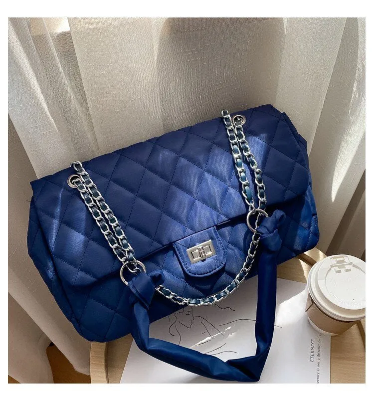 Black Quilted  Retro Large-Capacity Bag Women's Bag 2021 New Style Fashion All-Match Simple Shoulder Bag Tote Bag