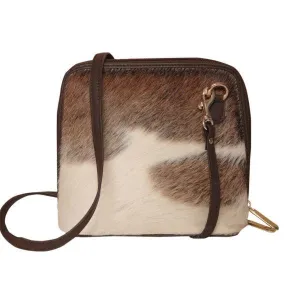 Brown And White Cowhide Messenger Cross Body Sling Ladies Leather Bag