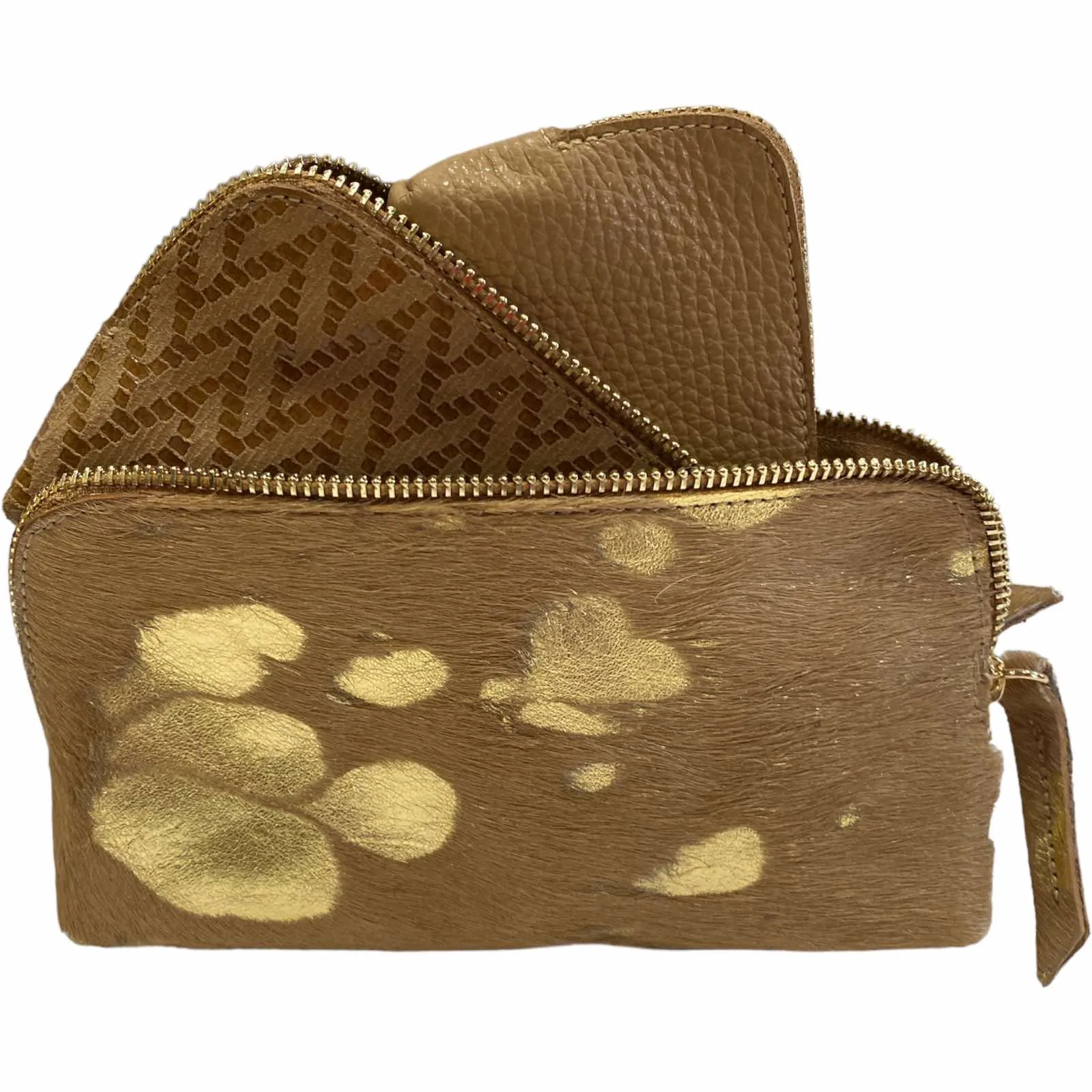 CAROUZOU BOX TRIO SET box CAMEL AND GOLD CALF-HAIR
