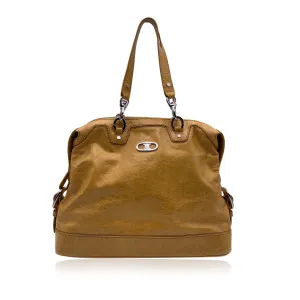 CELINE Yellow Mustard Crinkled Leather Tote Shoulder Bag