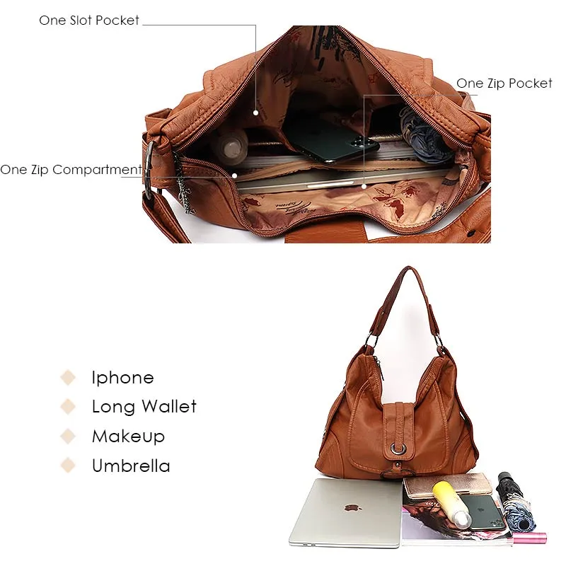 CEZIRA Vegan Leather Large Shoulder Bag Women Fashion Washed PU Handbag Metal Ring Flap Ladies Brand Design Tote Bag Female Bols