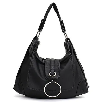 CEZIRA Vegan Leather Large Shoulder Bag Women Fashion Washed PU Handbag Metal Ring Flap Ladies Brand Design Tote Bag Female Bols