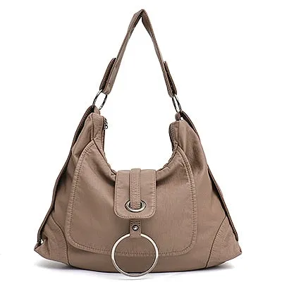 CEZIRA Vegan Leather Large Shoulder Bag Women Fashion Washed PU Handbag Metal Ring Flap Ladies Brand Design Tote Bag Female Bols
