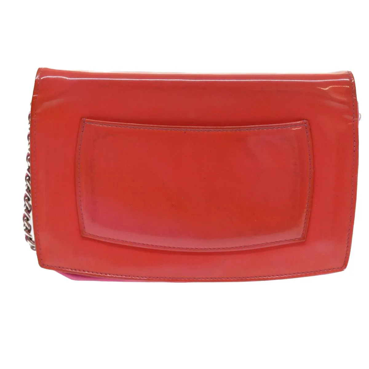 CHANEL Chain Shoulder Bag Patent leather Orange CC Auth bs8828
