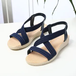 Chicvane Criss-Cross Braiding Peep-Toe Elastic Band Flat Sandals