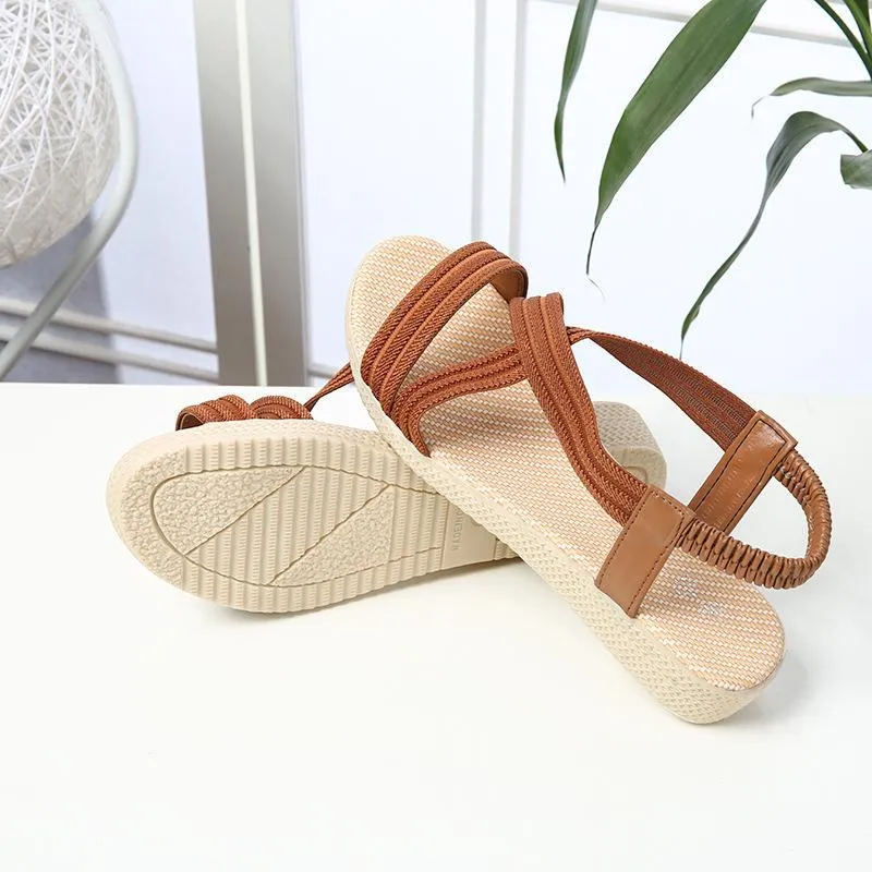 Chicvane Criss-Cross Braiding Peep-Toe Elastic Band Flat Sandals