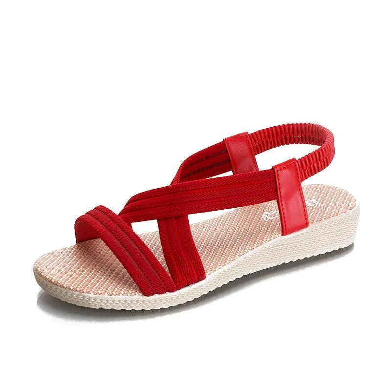 Chicvane Criss-Cross Braiding Peep-Toe Elastic Band Flat Sandals