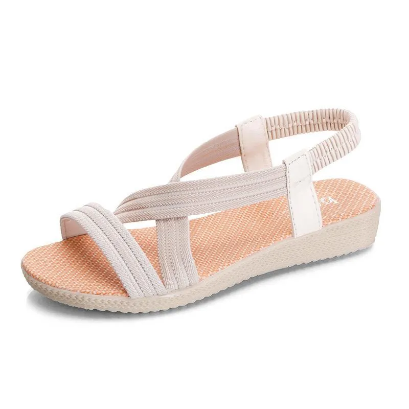 Chicvane Criss-Cross Braiding Peep-Toe Elastic Band Flat Sandals