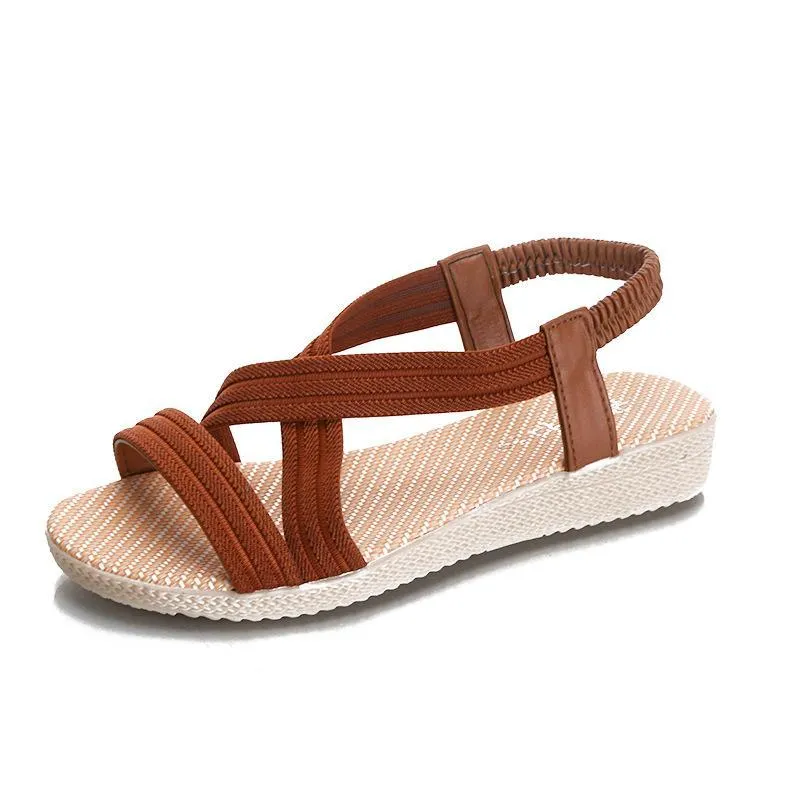 Chicvane Criss-Cross Braiding Peep-Toe Elastic Band Flat Sandals