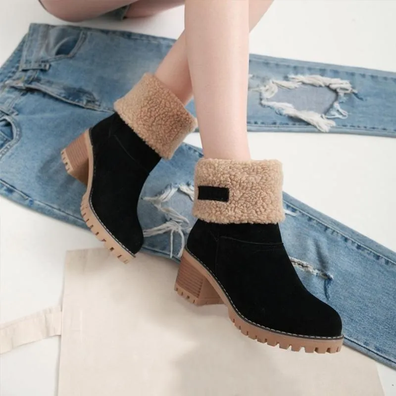 Chicvane New Women's Slip-On Anti-Slip Winter Ankle Bootie Fur Lined Ankle Short Snow Boots