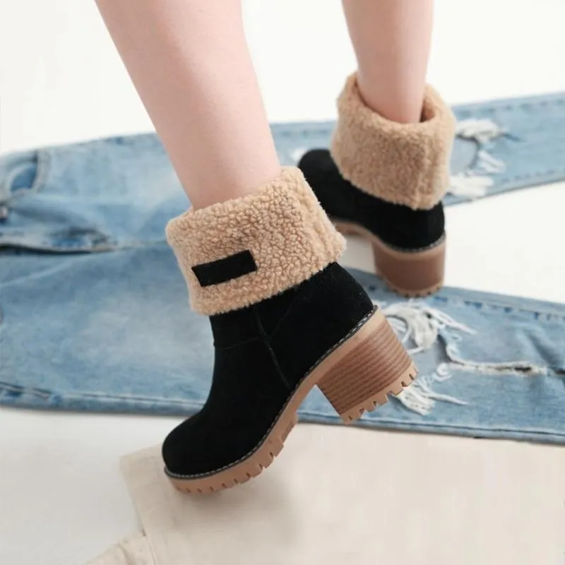 Chicvane New Women's Slip-On Anti-Slip Winter Ankle Bootie Fur Lined Ankle Short Snow Boots
