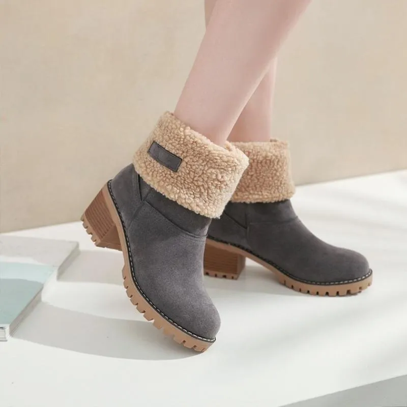 Chicvane New Women's Slip-On Anti-Slip Winter Ankle Bootie Fur Lined Ankle Short Snow Boots
