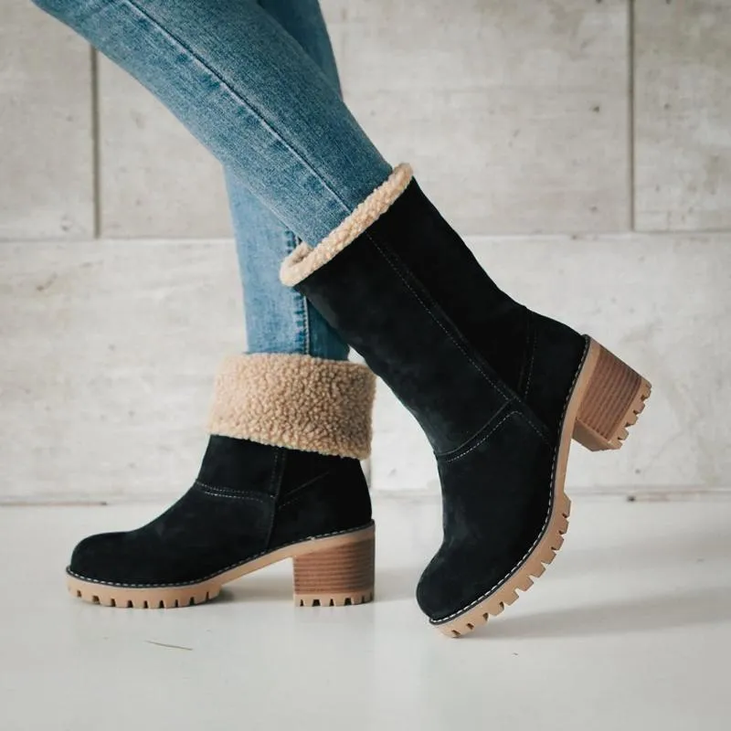 Chicvane New Women's Slip-On Anti-Slip Winter Ankle Bootie Fur Lined Ankle Short Snow Boots