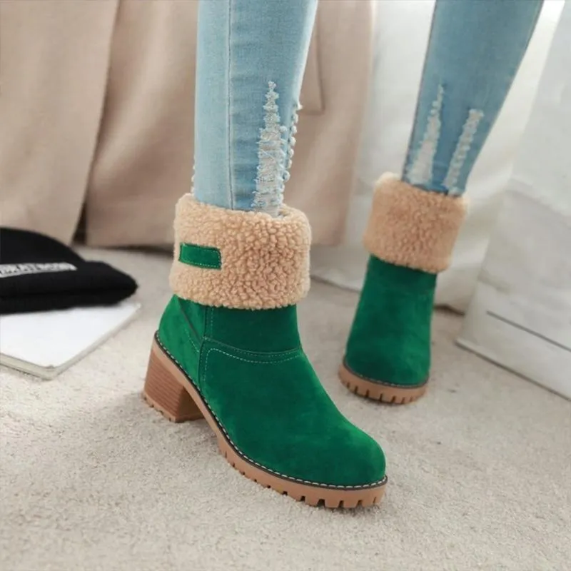 Chicvane New Women's Slip-On Anti-Slip Winter Ankle Bootie Fur Lined Ankle Short Snow Boots