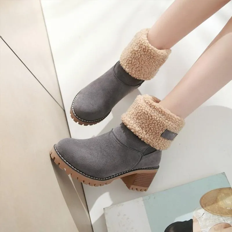 Chicvane New Women's Slip-On Anti-Slip Winter Ankle Bootie Fur Lined Ankle Short Snow Boots