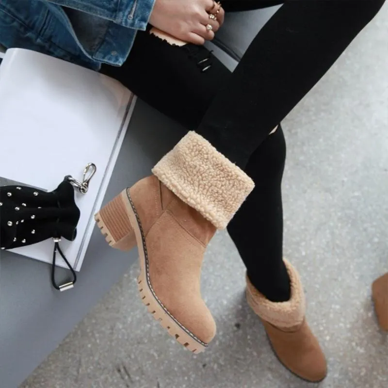 Chicvane New Women's Slip-On Anti-Slip Winter Ankle Bootie Fur Lined Ankle Short Snow Boots