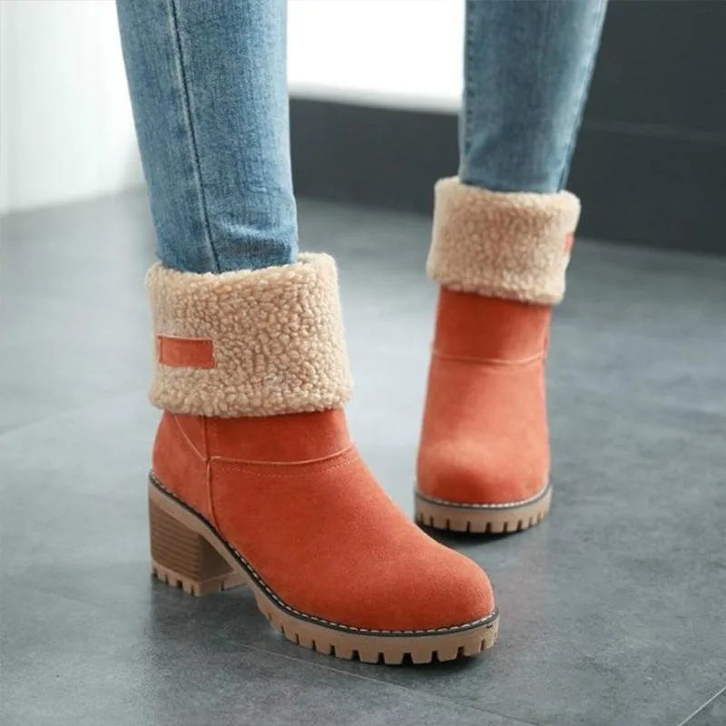 Chicvane New Women's Slip-On Anti-Slip Winter Ankle Bootie Fur Lined Ankle Short Snow Boots