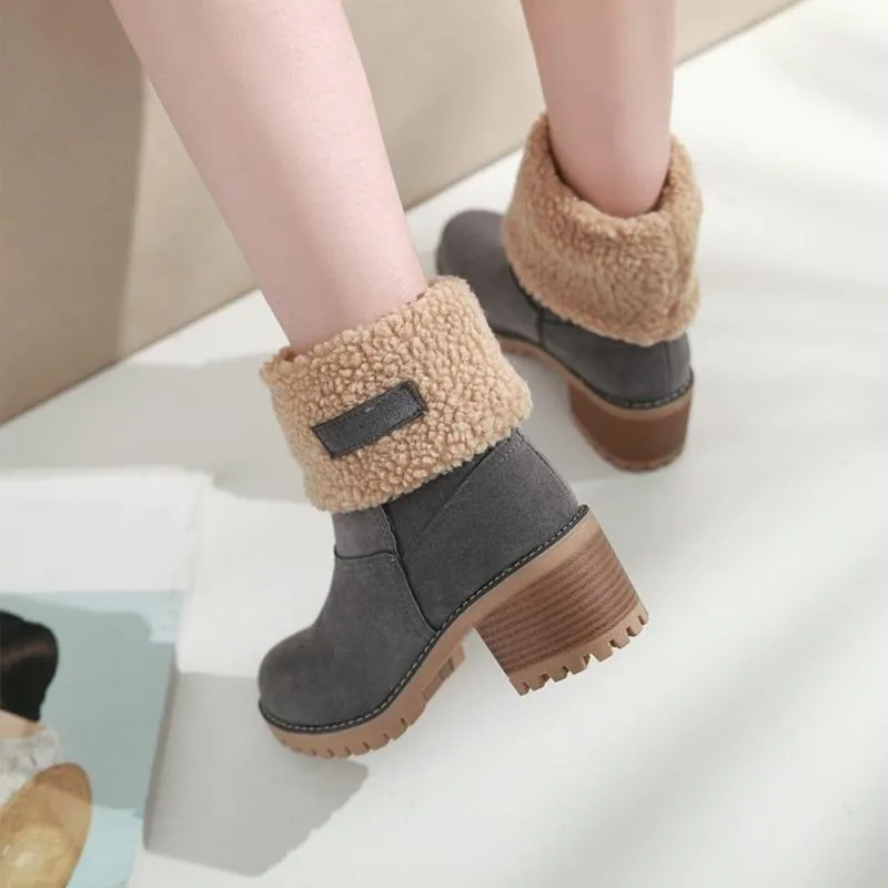 Chicvane New Women's Slip-On Anti-Slip Winter Ankle Bootie Fur Lined Ankle Short Snow Boots