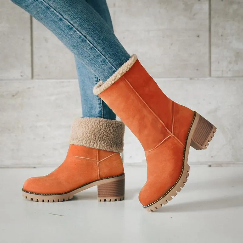 Chicvane New Women's Slip-On Anti-Slip Winter Ankle Bootie Fur Lined Ankle Short Snow Boots