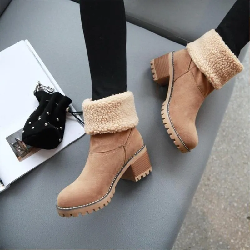 Chicvane New Women's Slip-On Anti-Slip Winter Ankle Bootie Fur Lined Ankle Short Snow Boots