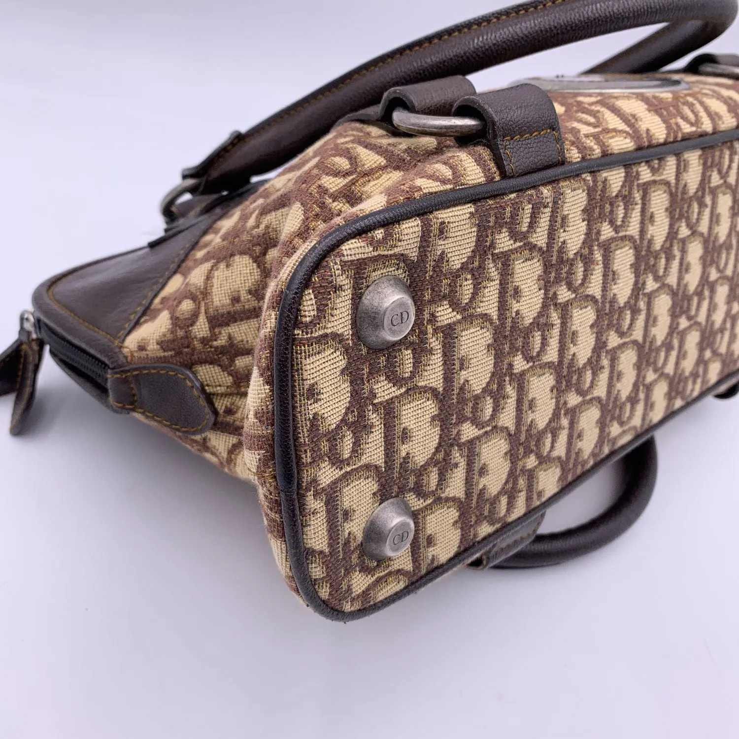 CHRISTIAN DIOR Brown Logo Oblique Canvas Satchel Shoulder Bag