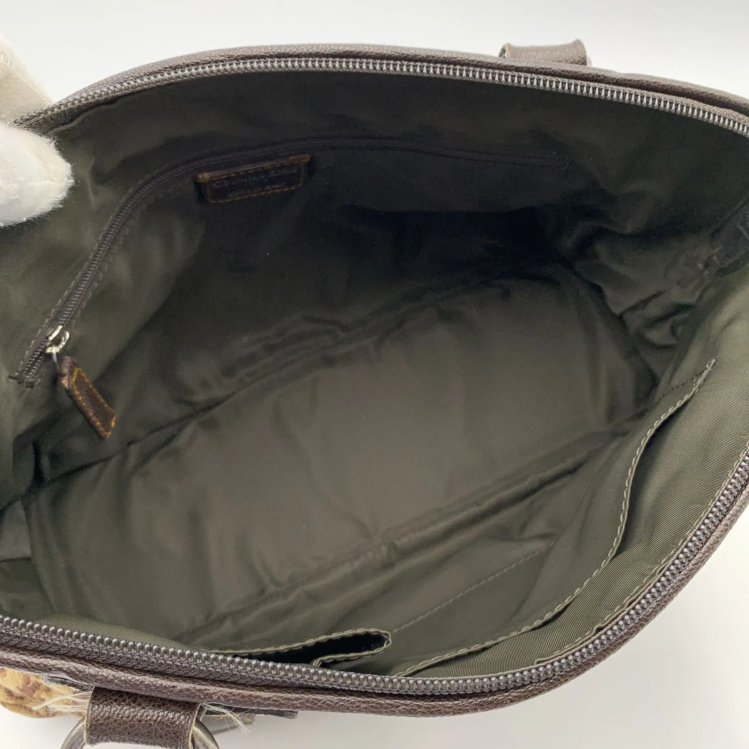 CHRISTIAN DIOR Brown Logo Oblique Canvas Satchel Shoulder Bag