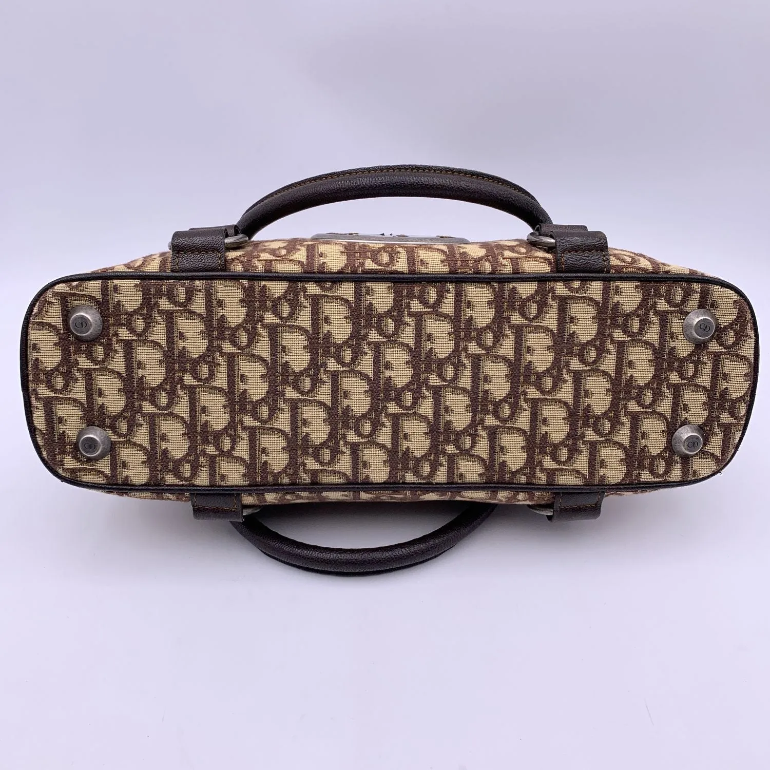 CHRISTIAN DIOR Brown Logo Oblique Canvas Satchel Shoulder Bag