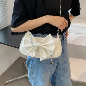 Christmas Gift Bow-knot Small Shoulder Bags for Women 2021 Trend Chain Messenger Bag Ladies Chic Pu Leather Crossbody Bag Simple White Handbags
