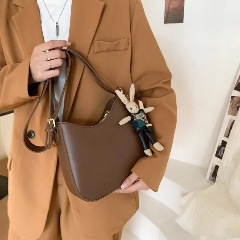 Christmas Gift Brown Women Hobo Bags 2021 Winter New Trend Quality Pu Leather Crossbody Bag Female Casual Messenger Handbag Ladies Shoulder Bag