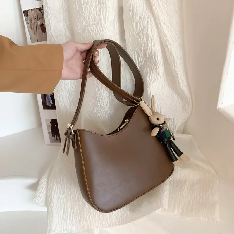Christmas Gift Brown Women Hobo Bags 2021 Winter New Trend Quality Pu Leather Crossbody Bag Female Casual Messenger Handbag Ladies Shoulder Bag