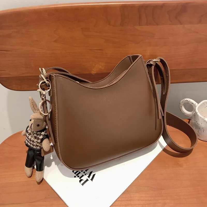 Christmas Gift Brown Women Hobo Bags 2021 Winter New Trend Quality Pu Leather Crossbody Bag Female Casual Messenger Handbag Ladies Shoulder Bag